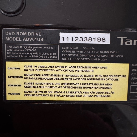 TARGUS DVD-ROM EXTERNAL USB 2.0 DRIVE PIANO BLACK ADV01US TESTED - WORKS - Picture 7 of 10